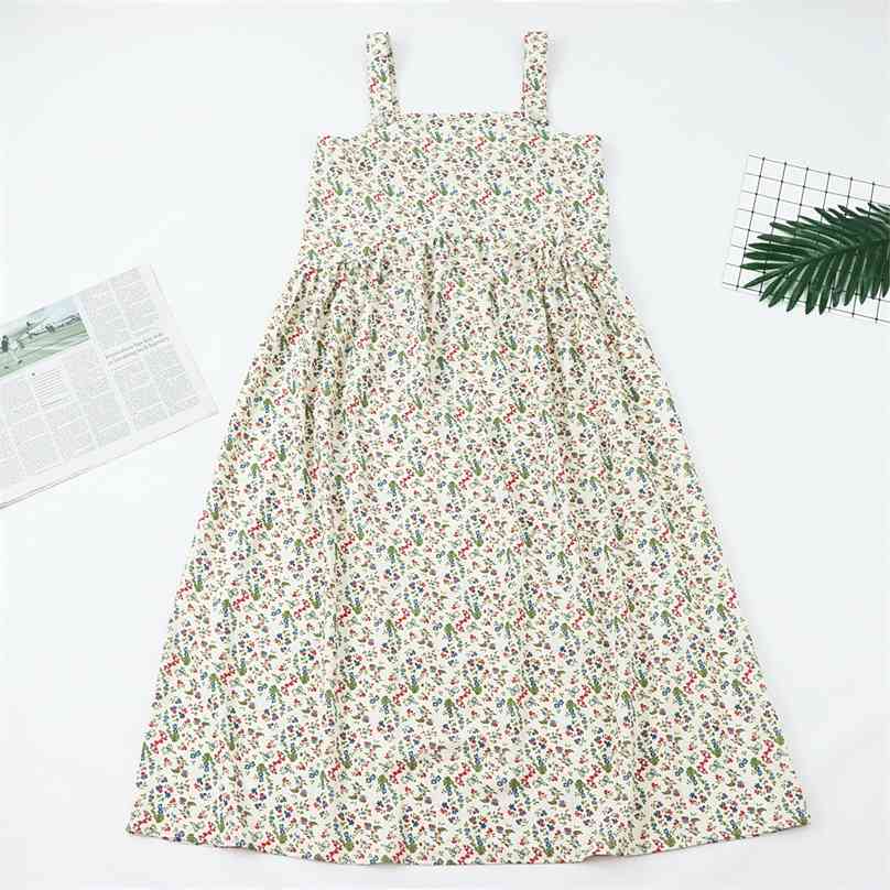 

Summer lady elegant floral print sleeveless loose midi dress vintage linen tank jupe beach women vestidos 210520, Multi