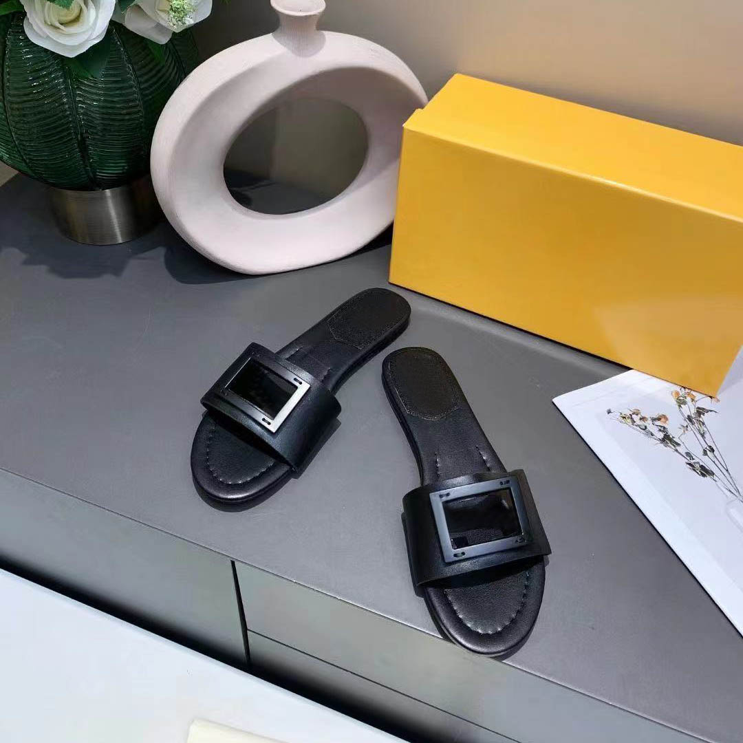 

Designer Leather Slipper Ladies Sandals Summer Flat fashion beach woman Big head Rainbow letters size 35-41, Black