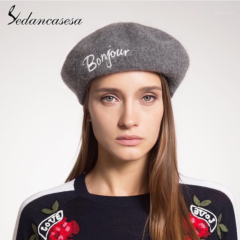 

Sedancasesa Fashion Women Wool Beret Female Winter Hats For Girls Flat Cap Berets Hat Bone Embroidery Letters, Khaki 57cm