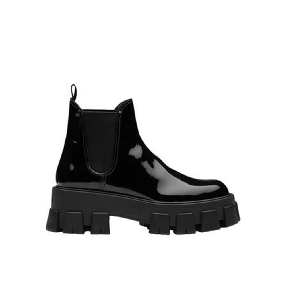 

Box Monolith Patent Leather Booties Italy Release Women Punk Moto Ankle Boots Black Shoes Elasticized Side RUEJ