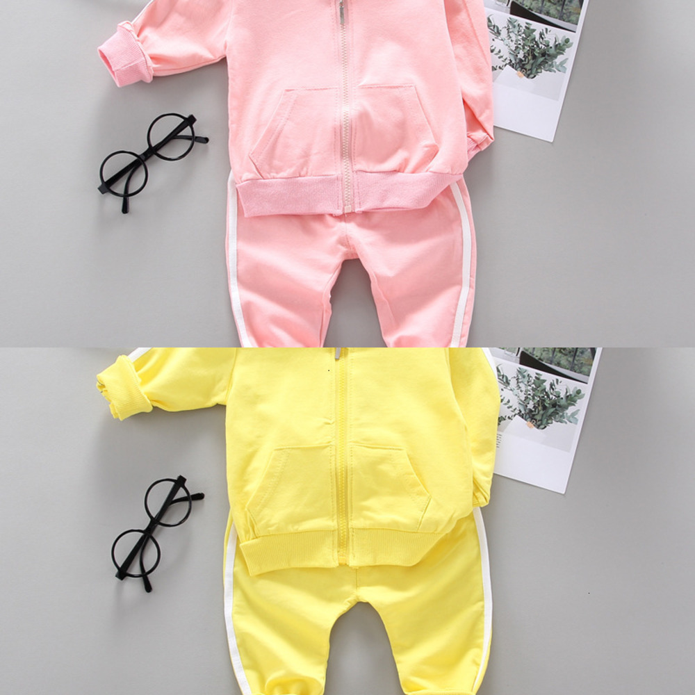 

Clothing Sets Spring Autumn Children Cotton Clothes Baby Boys Girls Sport Zipper Jacket Pants 2pcs/set Kids Toddler Fashion Casual Tracksuits C0225, Xh latiao f pink