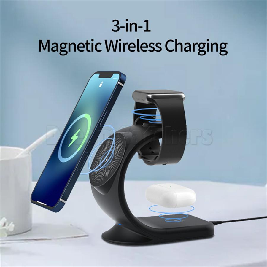 

15W Magnetic Wireless Charger Stand 3 in 1 For iPhone 12 13 Pro Max Qi Fast Charging Induction For Apple Watch iWatch AirPods With Retail Box High Quality