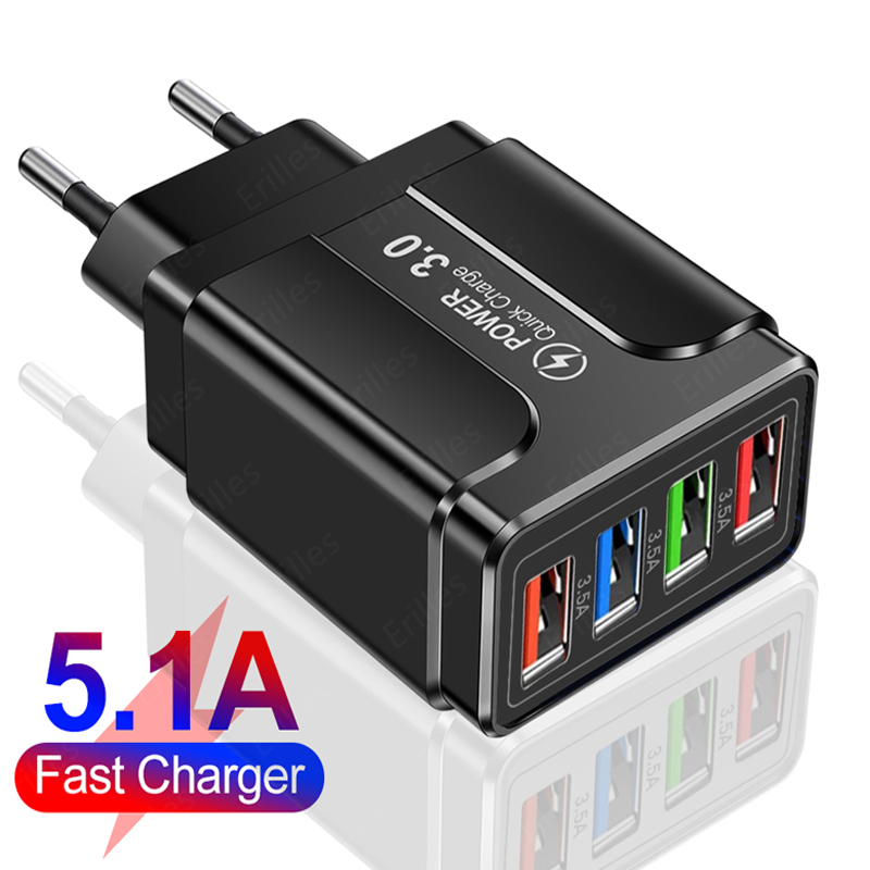 

4 Port 20W Fast Chargers Quick Charge 4.0 3.0 For iPhone 12 11 XS Samsung Xiaomi Huawei USB Mobile phone Charger