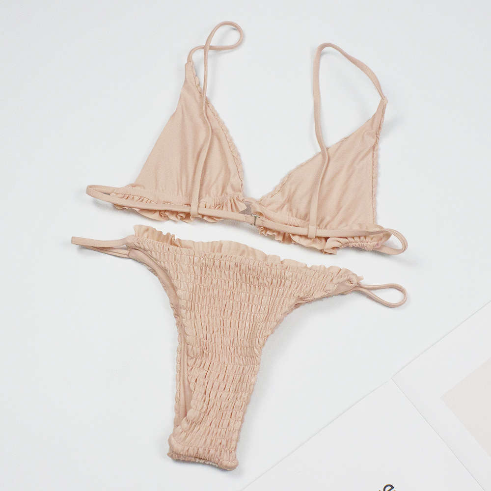 Women&#039;s Bikini Solid Pleated Split Swimsuit triangl swimwear-image-692542061