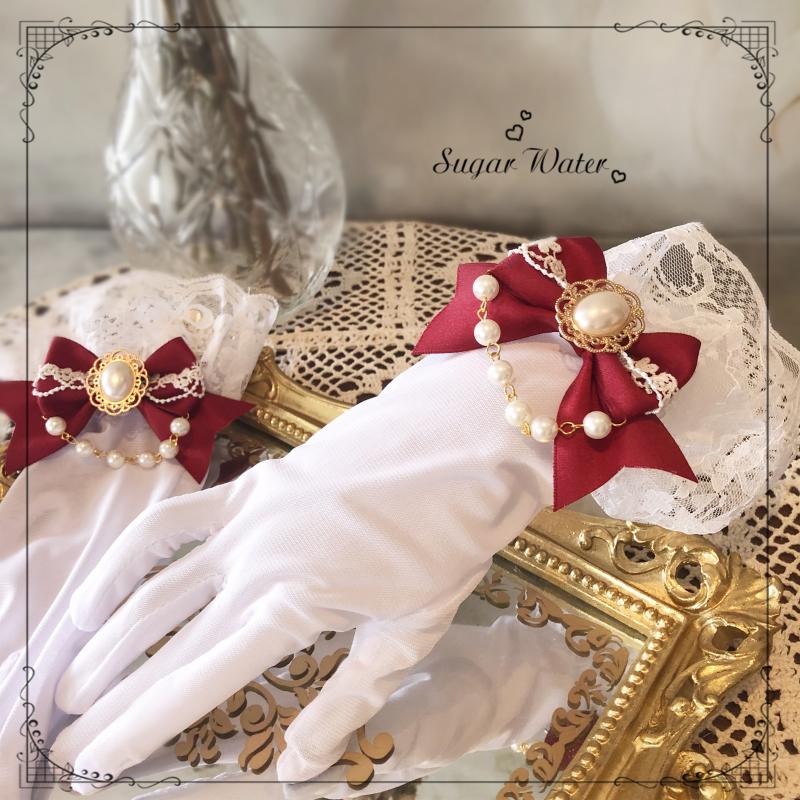 

Flower Wedding Bride Gorgeous Bow Pearl Chain Gloves Cosplay Tea Party Princess Soft Girl Sweet Lolita HAND CUFF Accessories Five Fingers