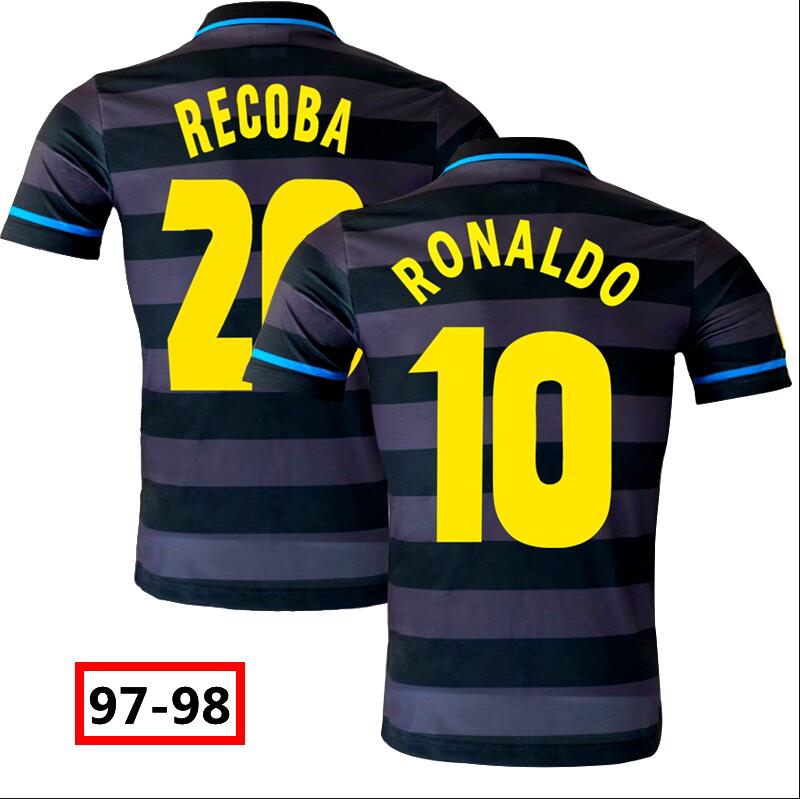 

1997 1998 RETRO Soccer jersey AWAY RONALDO RECOBA FOOTBALL SHIRTS IN STOCK, Black;yellow