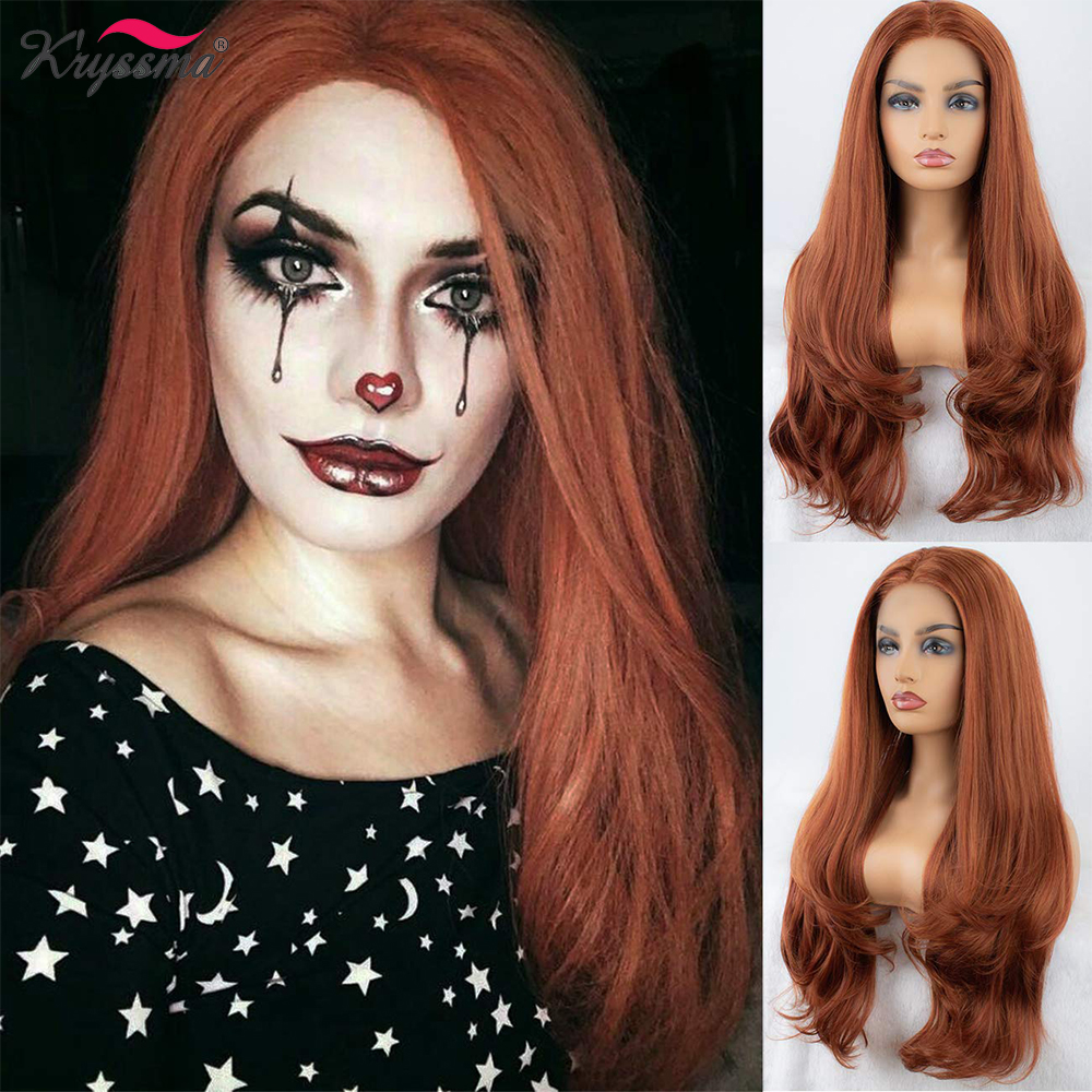 Long Wavy Platinum Blonde Wigs For Women Copper Red Synthetic Wigs Cosplay Wigs Heat Resistant Fiber Hair Wig For Party-image-723181199