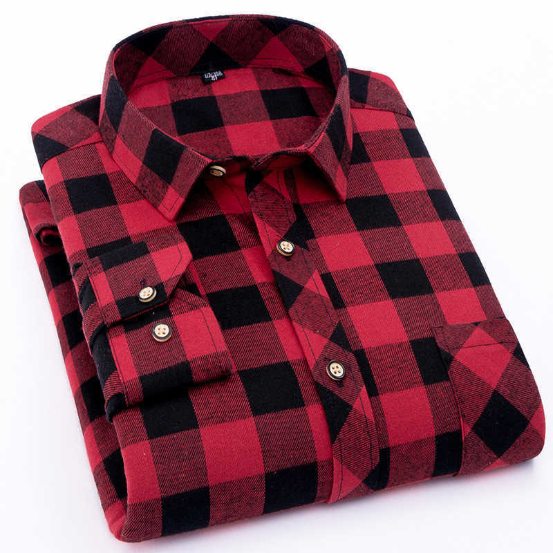 

Red Flannel Plaid Shirt Men Fashion Dress Men shirt Casual Warm Soft Long Sleeve Shirts camiseta masculina chemise homme 210629, M603