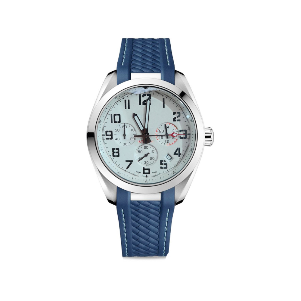 

Male Sport Pilot Clock Mens Super Watch Quartz Movement Stopwatch Black Rubber Strap and Stainless Steel Bracelet Watches 1884 12 number wristwatch, Gift box