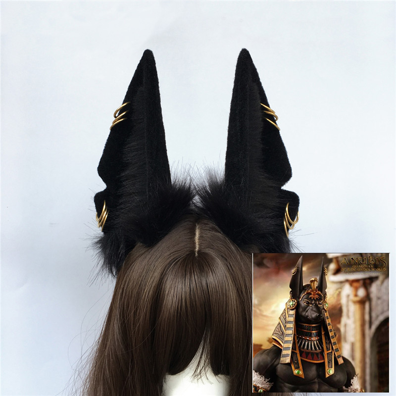 Beast Anubis Wolf Cat Dog Ears Black Hairband Hairhoop Headwear For Cosplay Costume Accessories Handmade Work-image-672047415