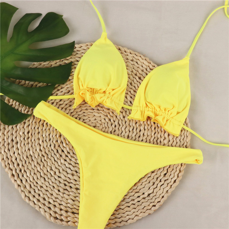 five 2021 bikini solid color new nylon fabric bra for womens sexy swimsuit-image-671830190