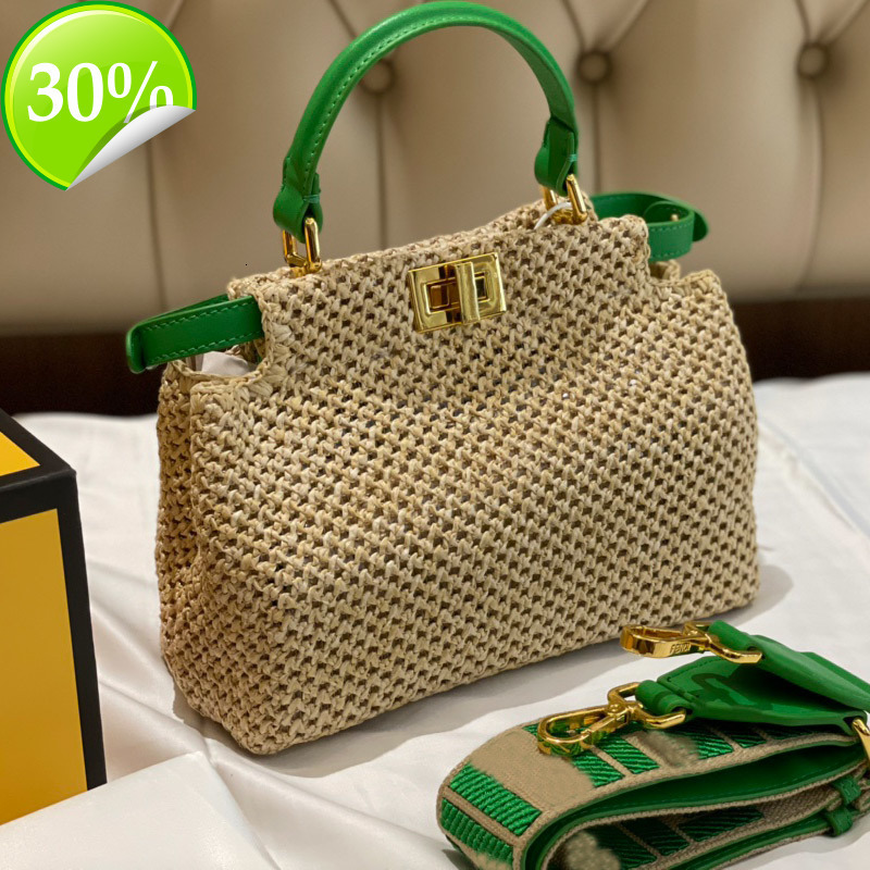 

Straw Woven Bag Handbag Purse Vintage Tote Fashion F letter Shoulder Bags Detchable Strap Interior Pocket Handcarft Summer Style, Make up the freight