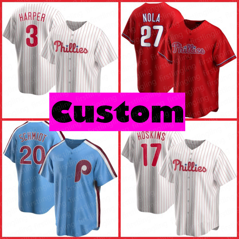 

3 Harper Jerseys Phillies 27 Aaron Nola 17 Rhys Hoskins 10 J.T. Realmuto Didi Gregorius Jean Segura Baseball Alec Bohm Roman Quinn Women, Blue;black