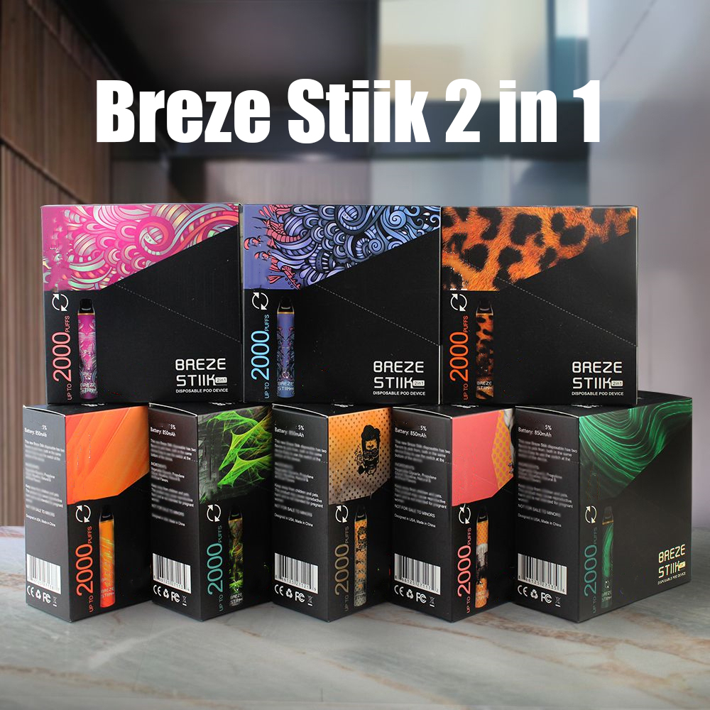 

Breze Stiik 2 in 1 Disposable E Cigarettes 2000 Puffs 6ml Pod 850mah Battery Electronic Cigarette Vapes Switch Authentic