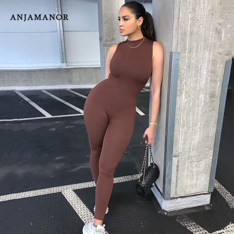 

ANJAMANOR Sleeveless Bodycon Jumpsuit Woman Summer Clothes 2021 Sexy Clubwear Onezie for Women Lounge Active Wear D92-AB40, Black