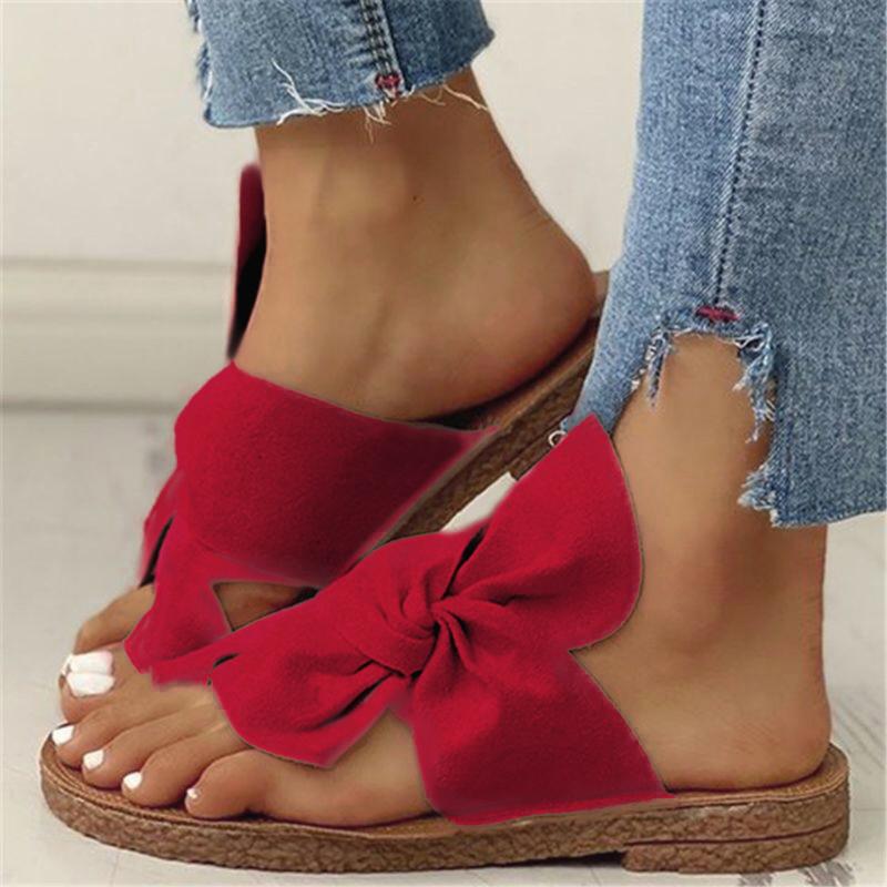 

Slippers 2021 Women Sandals Platform Peep Toe Shoes Ladies Casual Bowknot Ring Flat Beach Comfort Slides, Red