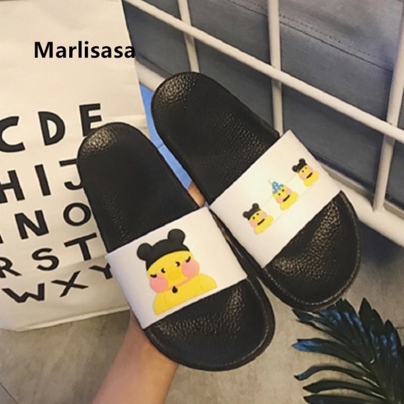 

Marlisasa Lady Cute Sweet Cartoon Print Slip On Slippers Women Fashion Black Pink Female Slides Pantoufles Femmes F5317