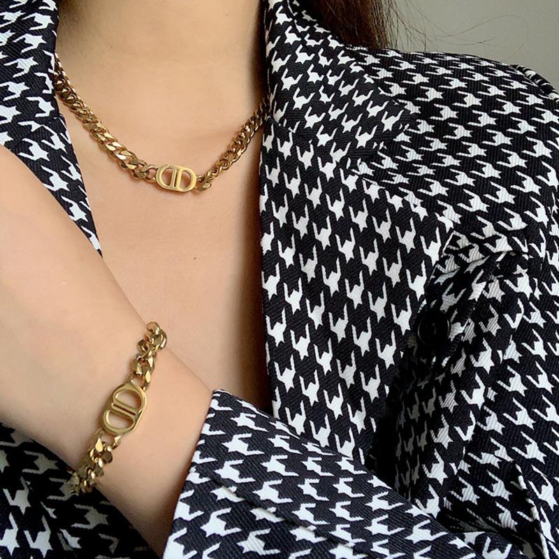 

Fashion Cuban Choker Necklace Gold Color Thick Chain Titanium Steel Chunky Necklaces DD Letter Women Pendant Jewelry Chains2473504