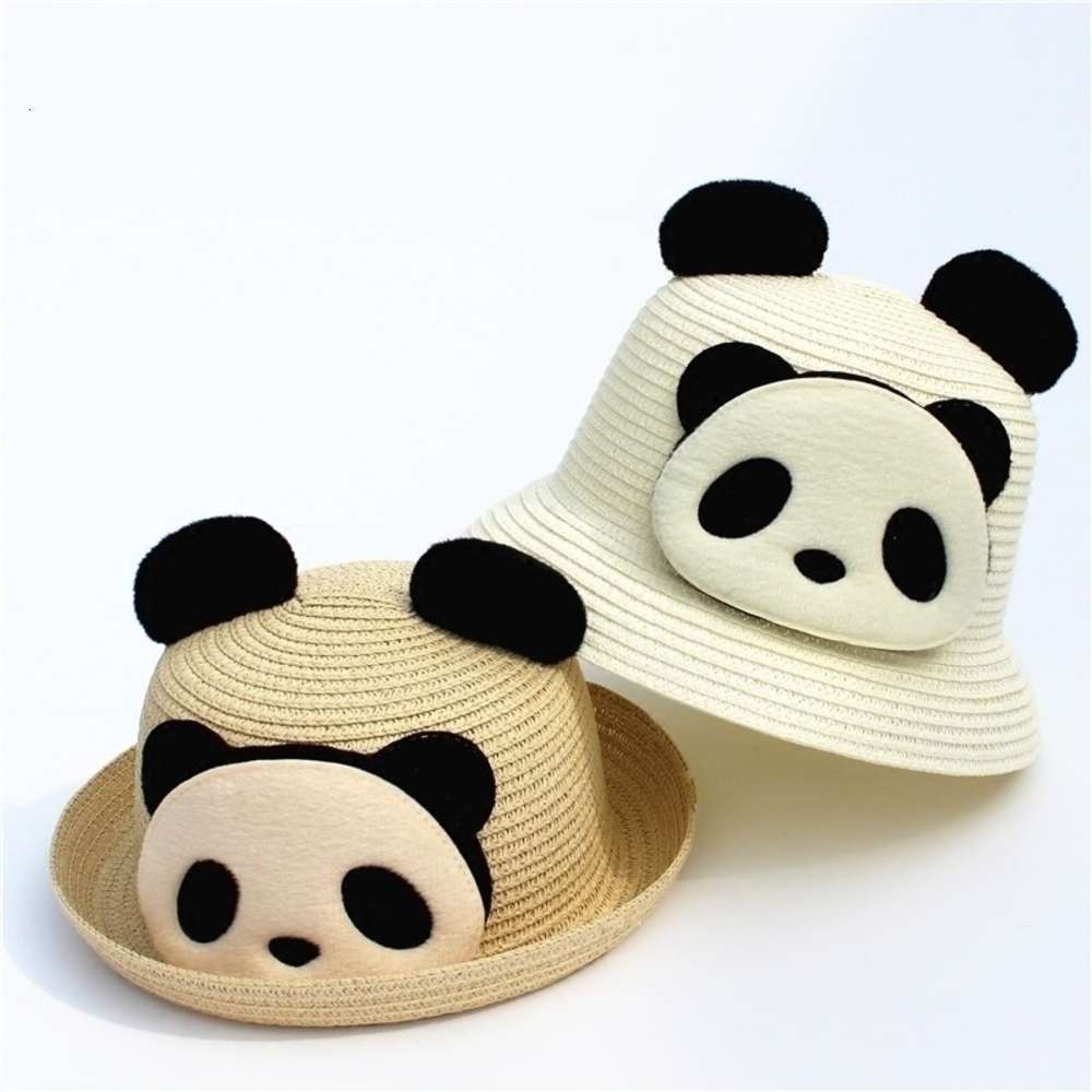 

Panda children's sun hat Summer Boys and girls straw top baby tide fisherman's, Yellow