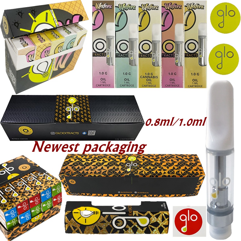 

Glo Atomizers Extracts Vape Carts 0.8ml 1m Ceramic Empty Oil Pen Cartrdges Packaging With Seal Sticker Thick 510 Thread Wax Vaporizers