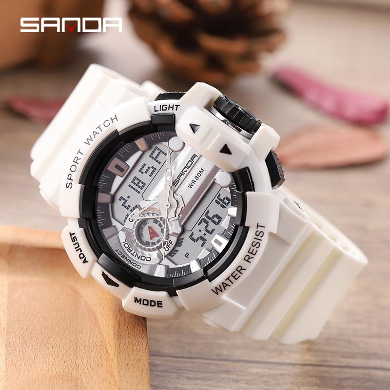 

Wristwatches SANDA Digitial Military Waterproof Sport Watches For Mens Alarm Electronic Male Clock Multifunctional Watch, Slivery;brown