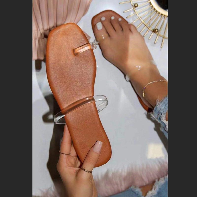 

Slippers 2021 Summer Style Set Toe Square Fashion Casual Transparent Solid Color Outdoor Large Size Female Beach Women, Apricot