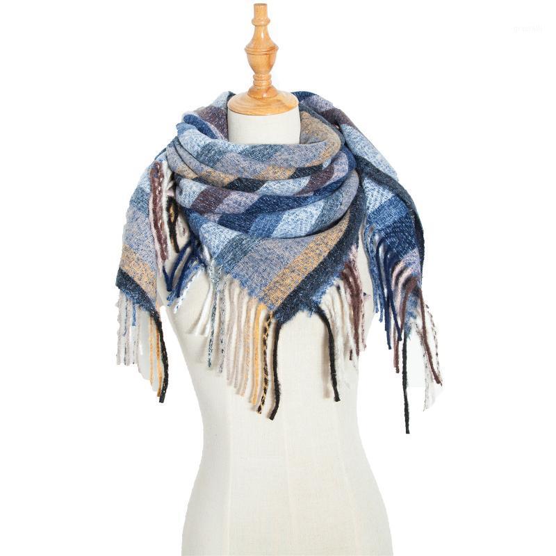 

Scarves Women Men Autumn Large Scarf Long Tassels Bright Colorful Striped Knit Thick Neck Warm Winter Casual Square Shawl Wrap Blanket, Blue;gray