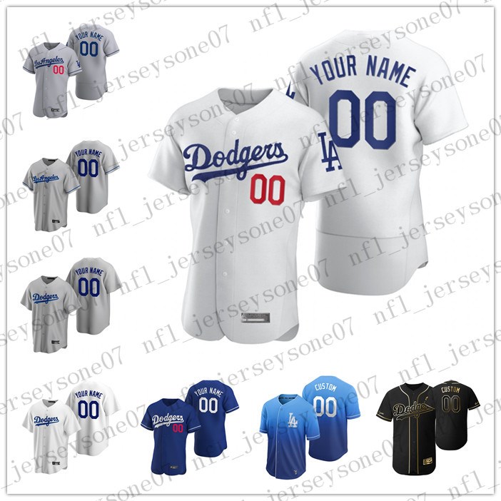 

Custom Los Angeles men womens youth Dodgers white black grey Authentic 2020 Home Jersey
