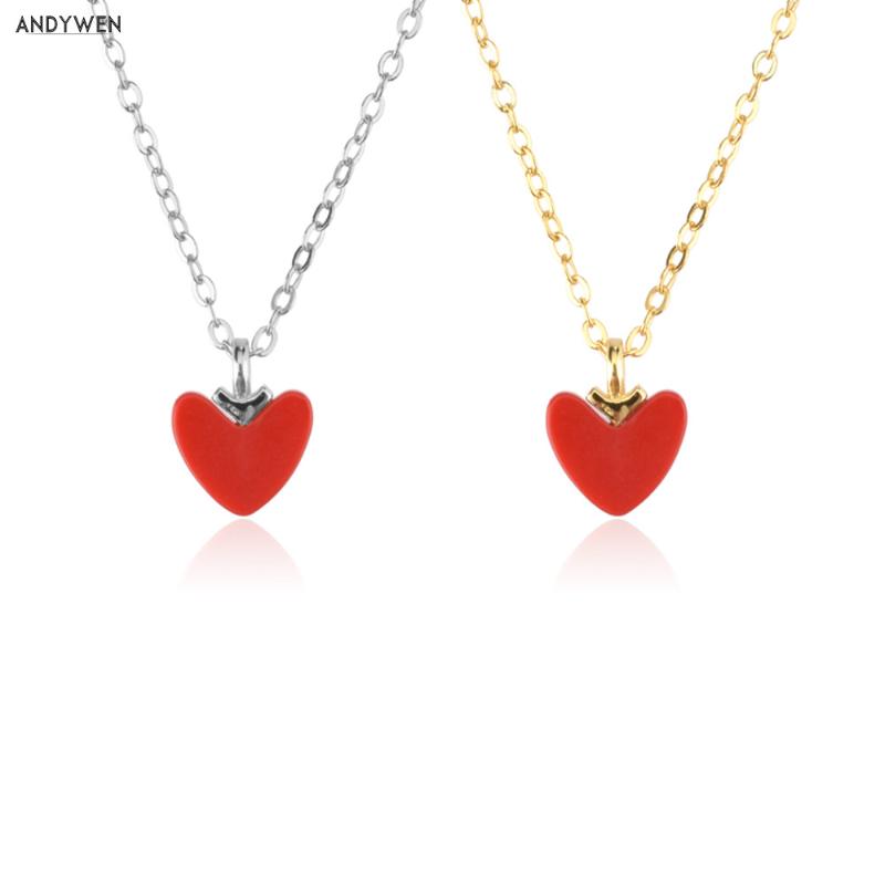 

Chains ANDYWEN 925 Sterling Silver Gold Red Heart Love Pendant Long Chain Choker Necklace Women Luxury Fine Jewelry Gift Wedding