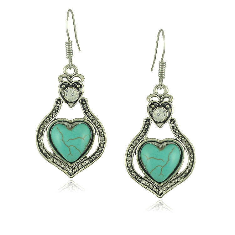 

women's heart shape Tibetan silver turquoise Dangle Chandelier earrings DYMTQE097 fashion gift national style women DIY earring