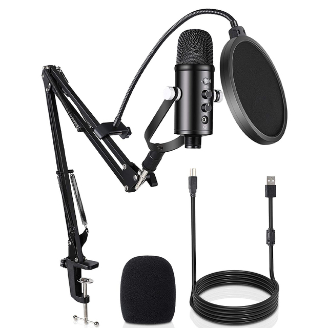 

T2 USB Studio Condenser Microphone Computer PC Mic Kit Stand up Mic for Gaming Streaming Podcasting Recording Youtube ZOOM