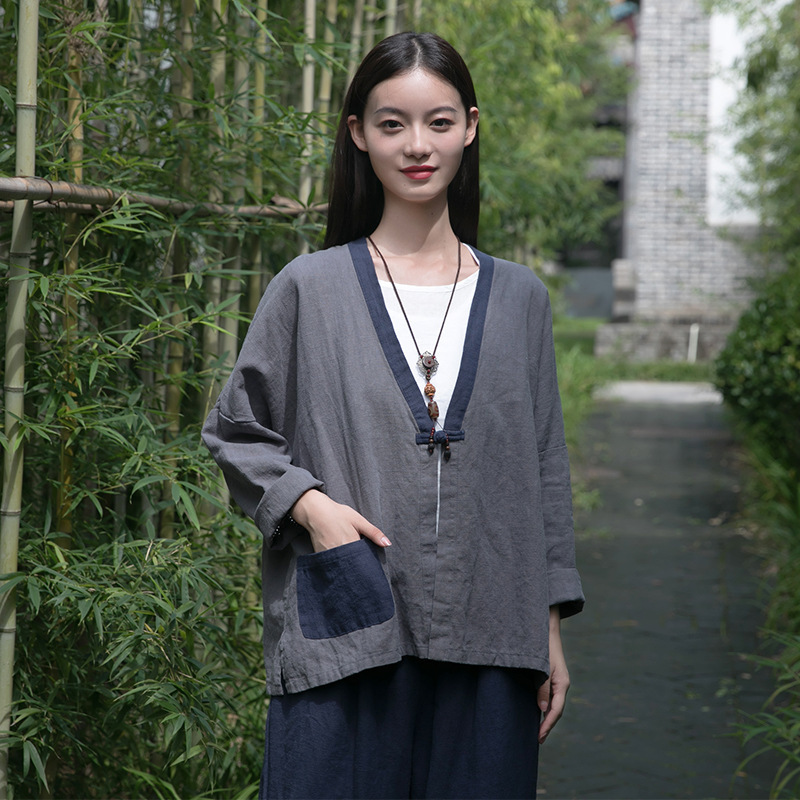 

Johnature Retro V-neck Single Plate Buckle All-match Coat Autumn Winter Cotton Linen Comfortable Women Leisure Coats 210521, Orange