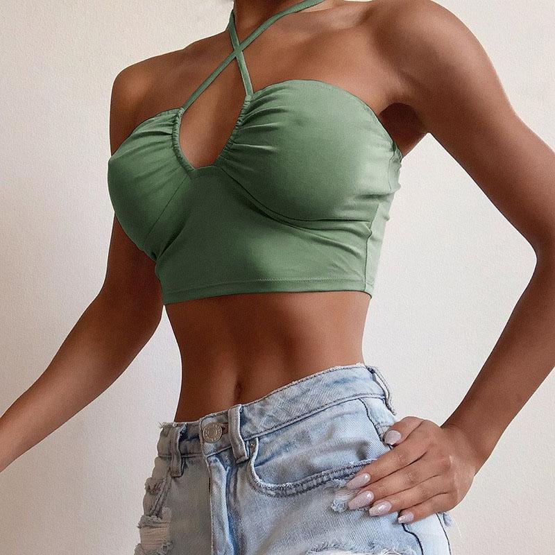 

Women's Tanks & Camis Sexy Solid Lace Up Bow Halter Ruched Crop Top Fashion Sleeveless Backless Tube Tops Female Streetwear 2022 Women, White