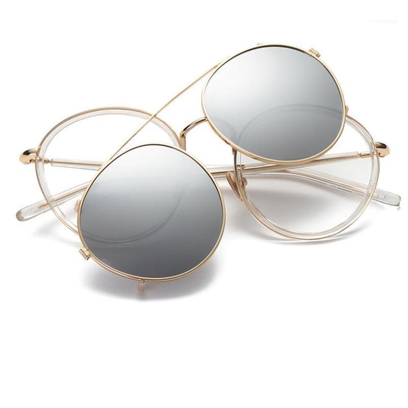 

Sunglasses High Quality Mirror Polarized Women Fashion Round 2 Lenses Clip Vintage Transparent Glasses Frame1