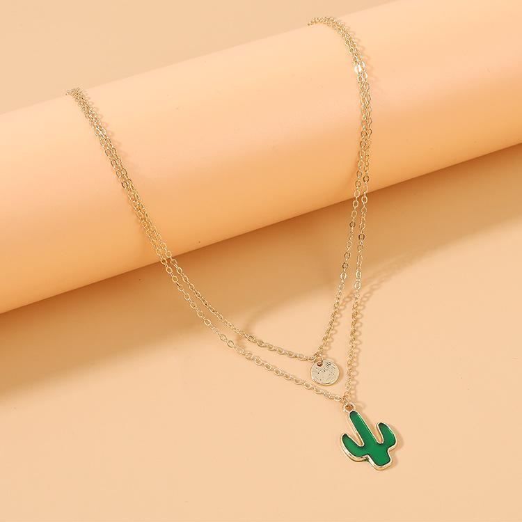 

Pendant Necklaces Selling Cactus Multilayer Necklace Unique Design Metal Chain 12pcs/lot A037