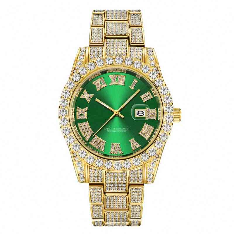 

y Men Wrist Watch Low Price 1Piece Hip Hop Rose Gold Diamond Watch To Luxery Fitens Breifcase Del Dgins Seico, White green