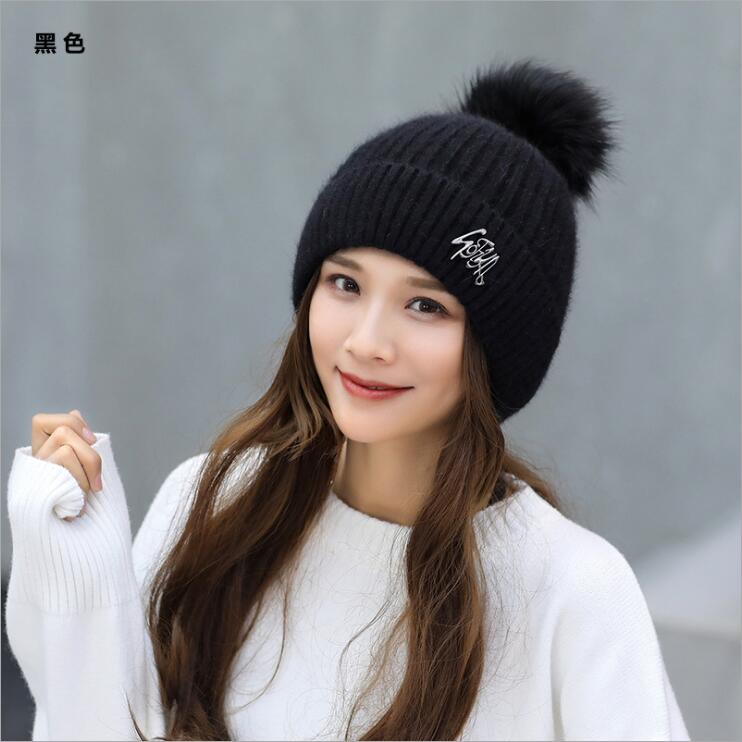 

on sale Women's winter woolen yarn plus velvet padded hats Beanie/Skull Caps DMZM027a fashion Trendy sweet and cute earmuffs student warm knitted hat, Mix colors