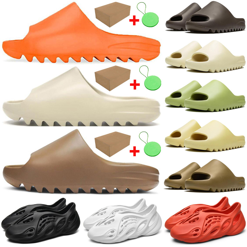 

With Box&Tag kanye slides foam runner men women sandal slippers slide sandals Enflame Orange Desert Sand Resin Bone mens womens slipper trainers, #3 earth brown
