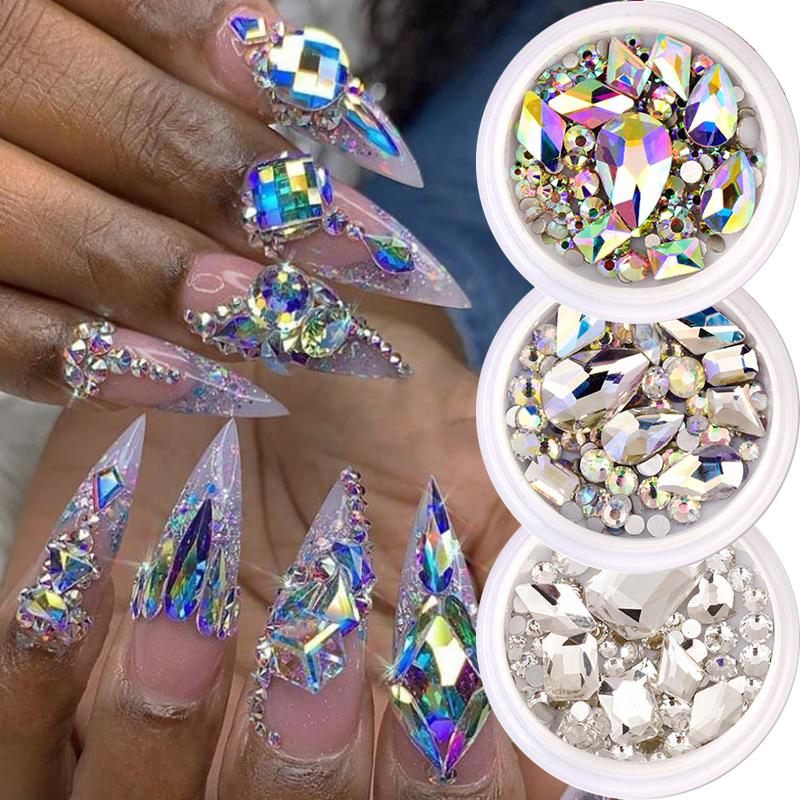 

Nail Art Decorations 1 Box Diamond Shiny Rhinestone AB Flat Back Glass Crystals Mixed Size Gems Acrylic 3D Stone Manicure