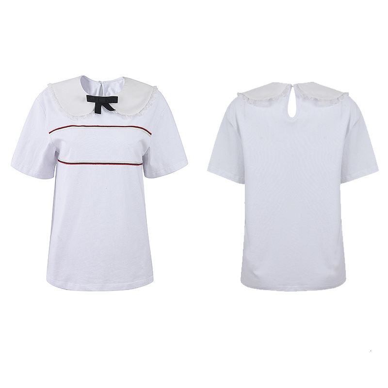 

Women' T-Shirt Cotton White Top Fashion Lace Patchwork Loose Ladies Vestido Doll Collar Short-Sleeved Casual Women Summer 2021 LNIM