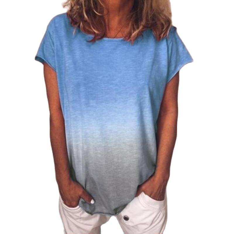 

Women' T-Shirt Rainbow Gradient Solid Women Short Sleeve Harajuku Tshirt Female Aesthetic Girl Summer Lady Tops, Sky blue