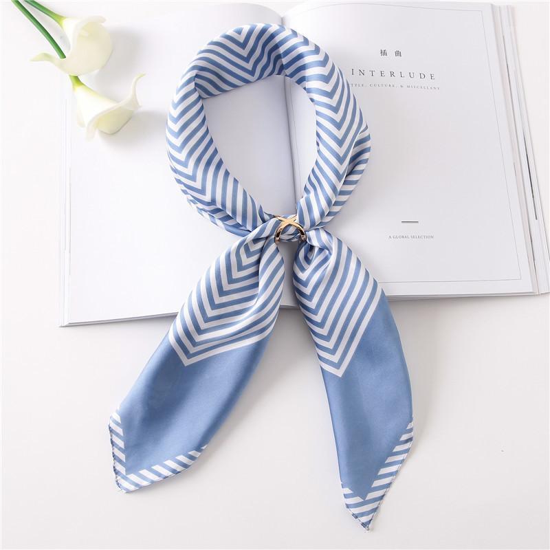 

Scarves Fashion Hair Scarf For Women Striped Print Handkerchief Bandana Head Silk Satin Scarfs Female Small Shawl Bag Ladies, Blue;gray