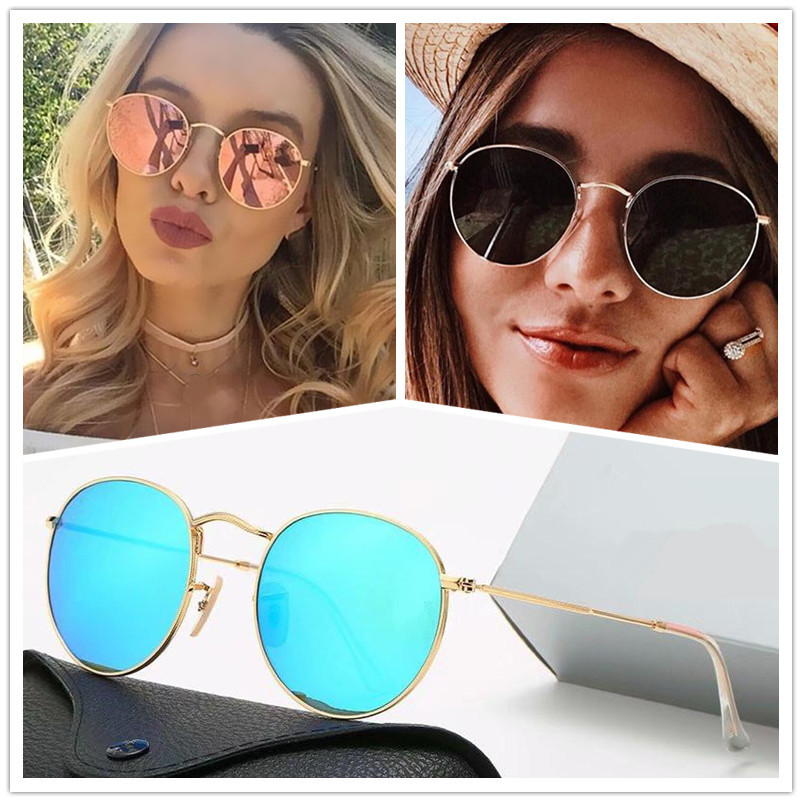 

3447 Designer Sunglasses Brand Mens Women Mirror Sunglasses Classic Round Sunglasses UV400 Eyewear Metal Gold Frame Sun Glasses, White;black