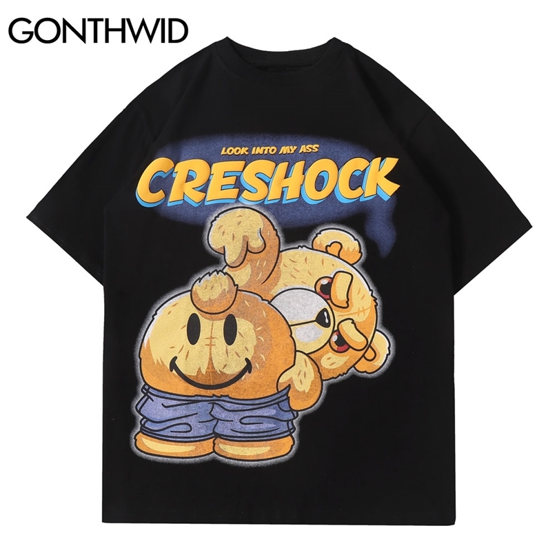 

Hip Hop Tshirts Streetwear Funny Bear Short Sleeve Tees Shirts Harajuku Casual Cotton Loose T-Shirt Summer Tops 210602, Black