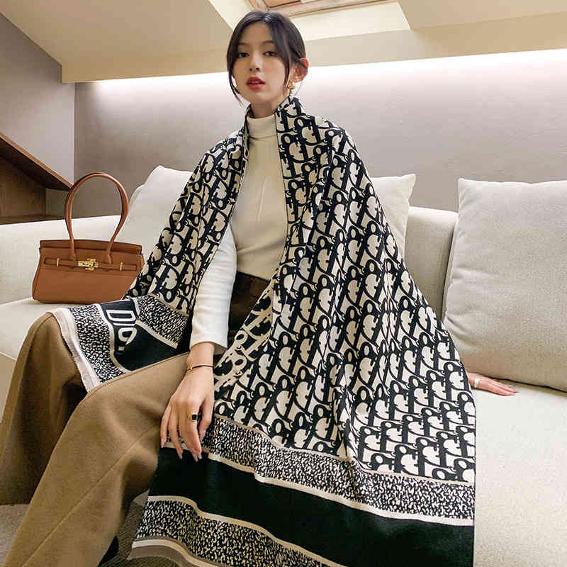 

trend Design 2021 new letter scarf women's autumn and winter British versatile imitation cashmere wool warm Bib shawl