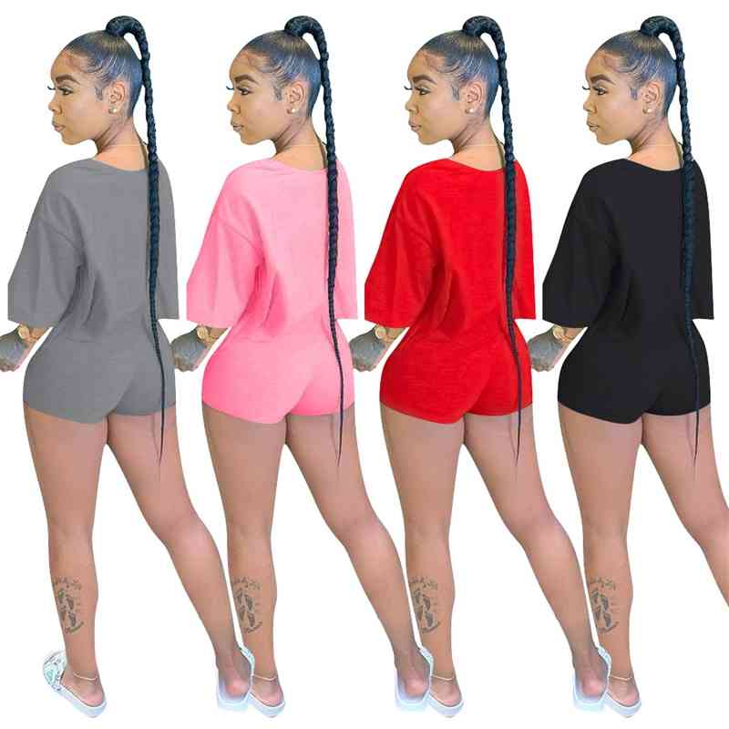 

Summer Women Sportwear Two Piece Fashion Casual O-Neck Short Batwing Sleeve Solid Tracksuits Sets Workout Outfits, Black