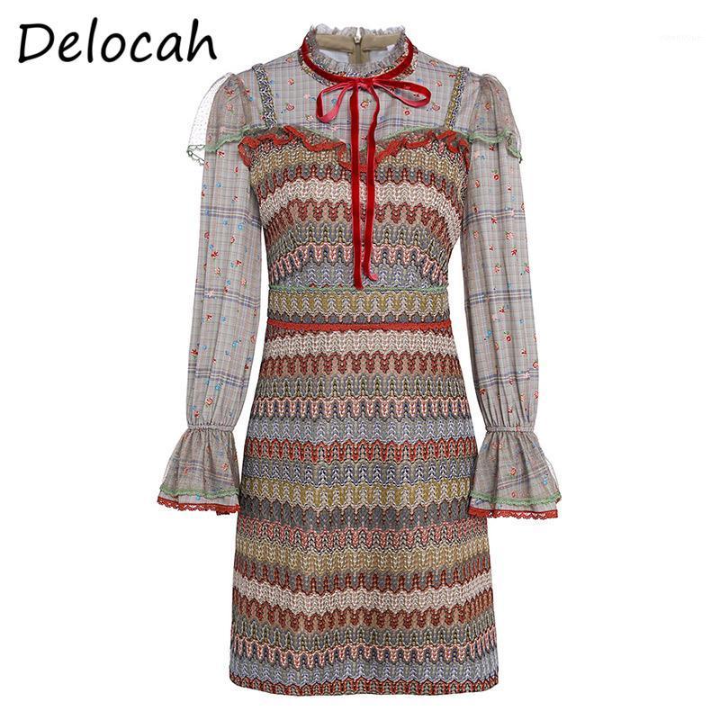 

Casual Dresses Delocah Women Summer Fashion Designer Party Pencil Dress Bow Ruffles Lace Long Sleeve Elegant Bodycon Ladies Midi 2021, Multi