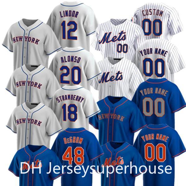 

48 Jacob DeGrom jersey 12 Francisco Lindor 20 Pete Alonso 0 Marcus Stroman 18 Darryl Strawberry 5 David Wright 3 Tomas Nido baseball jersey, Blue;black