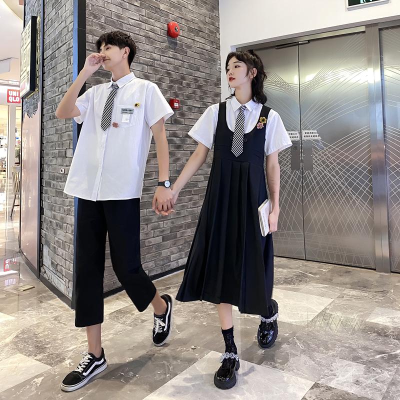 

Women's T-Shirt Summer Preppy Junior High School Girls Performing In Long Skirt Suits Couples Clothes Clothing, White