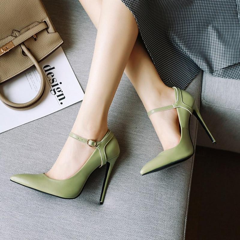 

Dress Shoes Estiletos Elegant Ladies Green Pumps Sexy Pointed Toe High Heels Ankle Strap Wedding Party Woman Stiletto Plus Size 33-50, Black